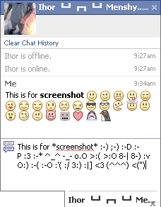 Facebook emoticons screenshot